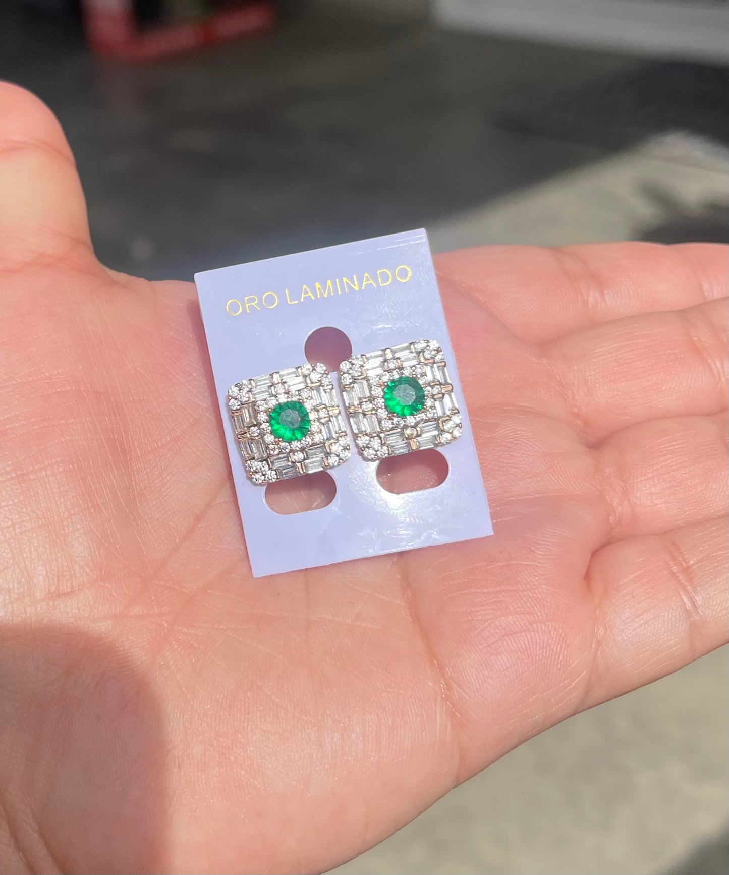 Green Square High Quality Earrings