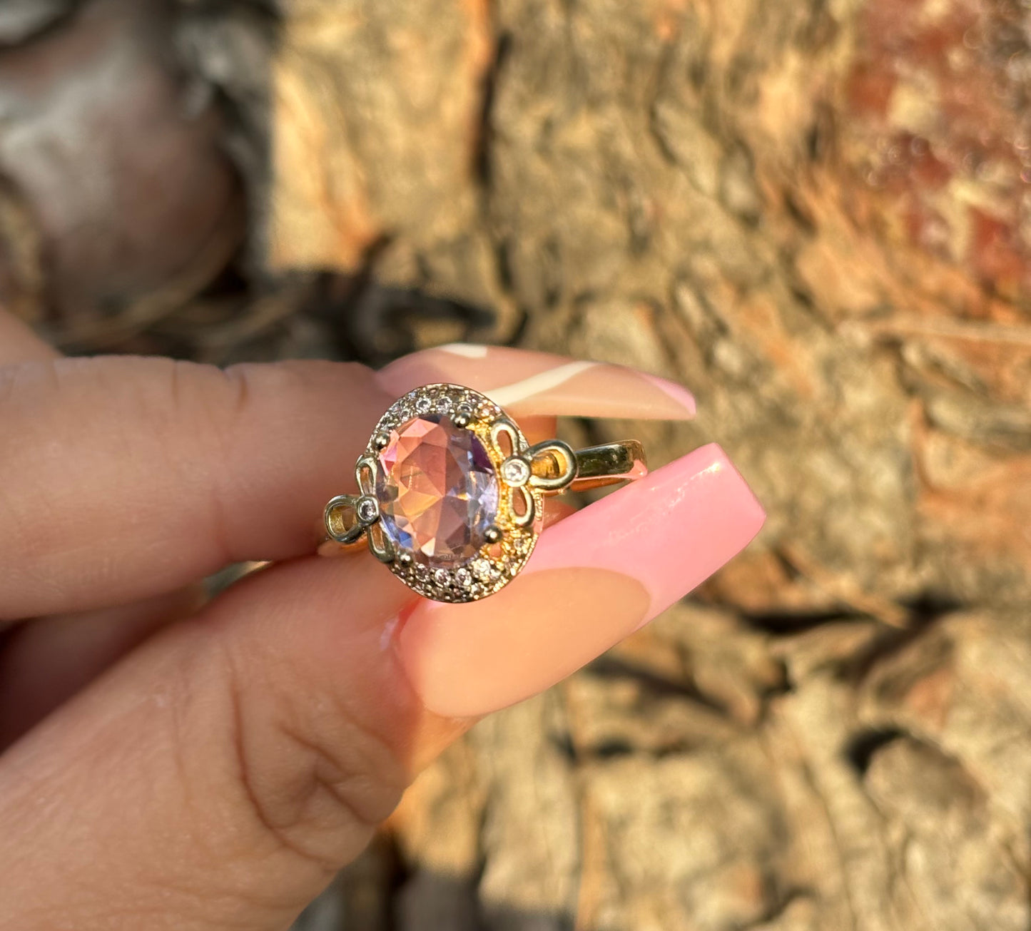 Pink Stone Adjustable Ring