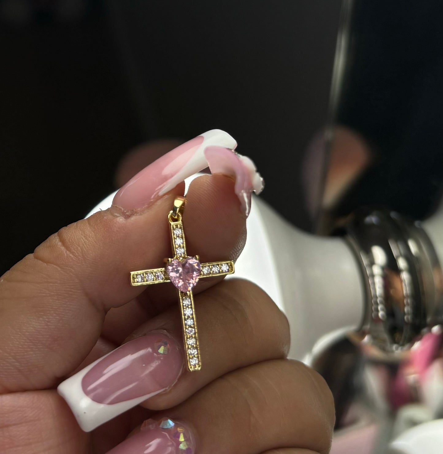 Pink Heart Cross Pendant