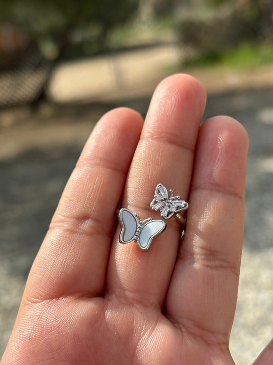 Silver Double Butterfly Ring