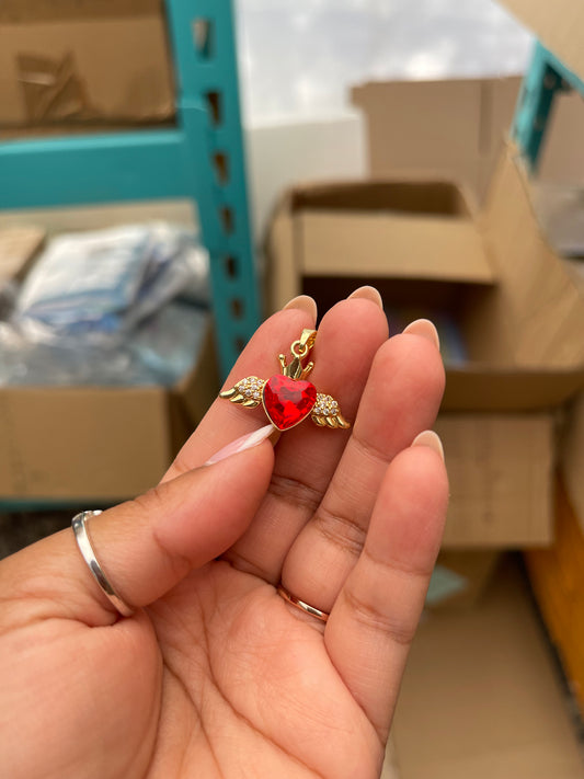 Red heart with wings pendant